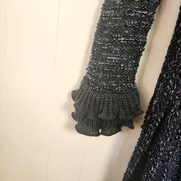 Glam & Fame Ruffle Knit Duster Sweater Cardigan Navy Black Size Small Medium New - Picture 5 of 11